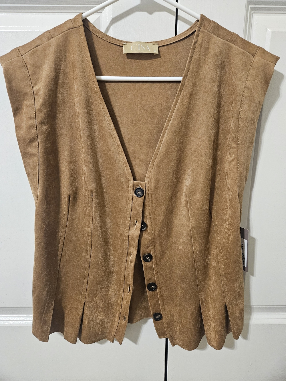 C/ISA Women's Camel Faux Suede Button-Front Vest